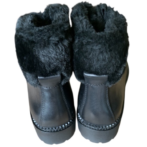 LANDSEND Women’s Leather Faux Fur Cuff Booties, Side Zip - Picture 13 of 15